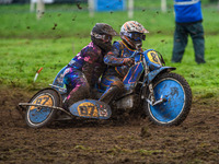 Richard Fred Jenner and Scott Gutteridge (87) compete in the 500cc Sidecar Class during the ACU British Upright Championships in Gawsworth,...