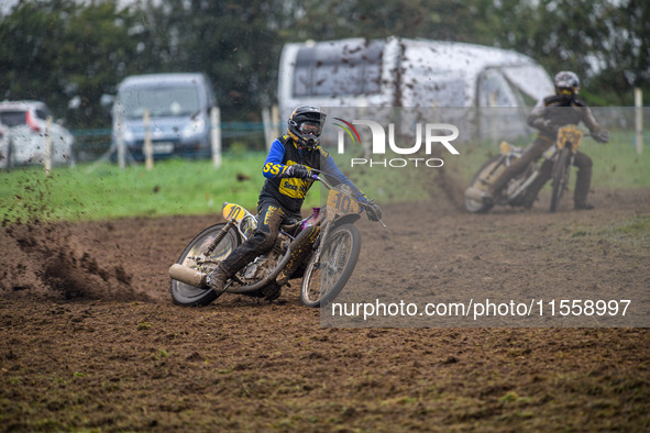 Tony Atkin (10) leads Tim Curnock (726) in the 500cc Upright Class during the ACU British Upright Championships in Woodhouse Lance, Gawswort...