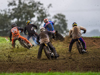 The pack rides into the first turn during the ACU British Upright Championships in Gawsworth, Cheshire, on September 8, 2024. (