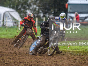 Charlie Hall (26) leads Adam Hawker (50) in the GT140 Support Class during the ACU British Upright Championships in Gawsworth, Cheshire, on...