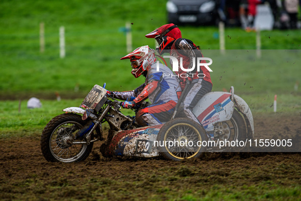 Nick Bull and Nathan Alder (500) compete in the 1000cc Sidecar Class during the ACU British Upright Championships in Gawsworth, Cheshire, on...