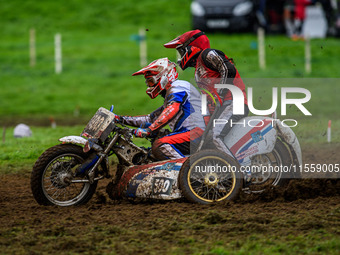 Nick Bull and Nathan Alder (500) compete in the 1000cc Sidecar Class during the ACU British Upright Championships in Gawsworth, Cheshire, on...