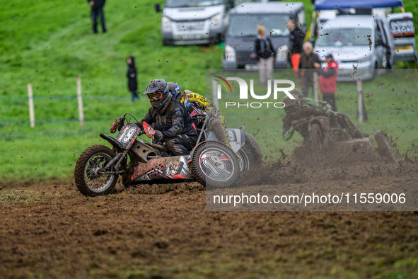 Andy Minard and Lewis Davis (19) compete in the 1000cc Sidecar Class during the ACU British Upright Championships in Gawsworth, Cheshire, on...