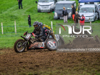 Andy Minard and Lewis Davis (19) compete in the 1000cc Sidecar Class during the ACU British Upright Championships in Gawsworth, Cheshire, on...