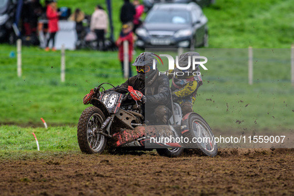 Andy Minard and Lewis Davis (19) compete in the 1000cc Sidecar Class during the ACU British Upright Championships in Gawsworth, Cheshire, on...