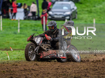 Andy Minard and Lewis Davis (19) compete in the 1000cc Sidecar Class during the ACU British Upright Championships in Gawsworth, Cheshire, on...