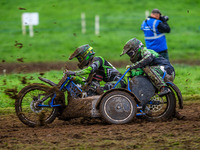 Billy Winterburn and Ryan Wharton (94) compete in the 1000cc Sidecar Class during the ACU British Upright Championships at Woodhouse Lance i...