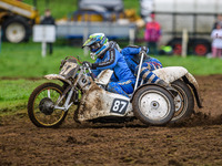 Rob Bradley and Josh Fowler (87) compete in the 1000cc Sidecar Class during the ACU British Upright Championships in Woodhouse Lance, Gawswo...