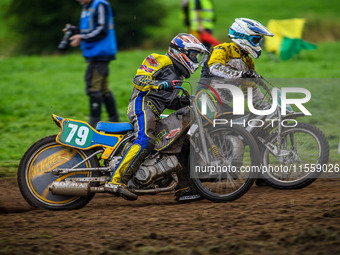 Rick Scarboro (79) leads stw501 in the 250cc Support Class Final during the ACU British Upright Championships in Gawsworth, Cheshire, on Sep...