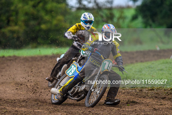 Rick Scarboro (79) leads stw501 in the 250cc Support Class Final during the ACU British Upright Championships in Gawsworth, Cheshire, on Sep...