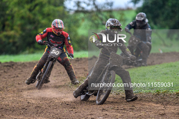 Ian Clark (54) leads Adam Hawker (50) in the GT140 Final during the ACU British Upright Championships in Gawsworth, Cheshire, on September 8...