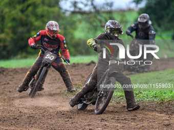 Ian Clark (54) leads Adam Hawker (50) in the GT140 Final during the ACU British Upright Championships in Gawsworth, Cheshire, on September 8...