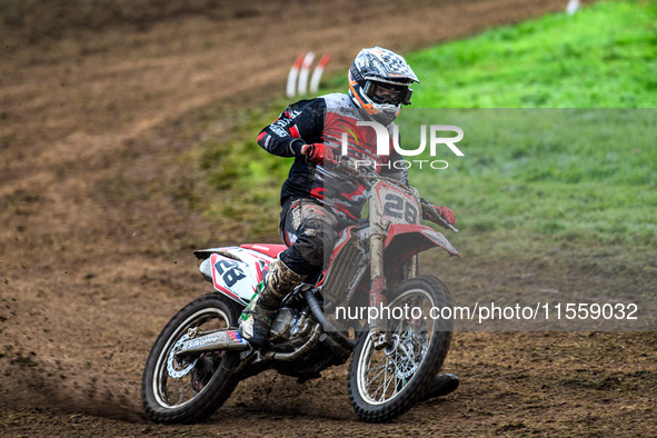 Jonathan Dowd (28) wins the Adult Motocross Support Class Final during the ACU British Upright Championships in Gawsworth, Cheshire, on Sept...