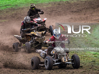 Dean Morford (3) leads Iestyn Rees (95) in the Quad Class Final during the ACU British Upright Championships in Gawsworth, Cheshire, on Sept...