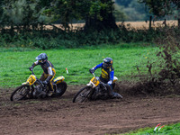 Tony Atkin (10) rides inside Tim Curnock (726) to lead the Upright 500cc Final during the ACU British Upright Championships in Gawsworth, Ch...