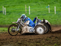 Rob Bradley and Josh Fowler (87) lead the 1000cc Sidecar Final during the ACU British Upright Championships in Woodhouse Lance, Gawsworth, C...