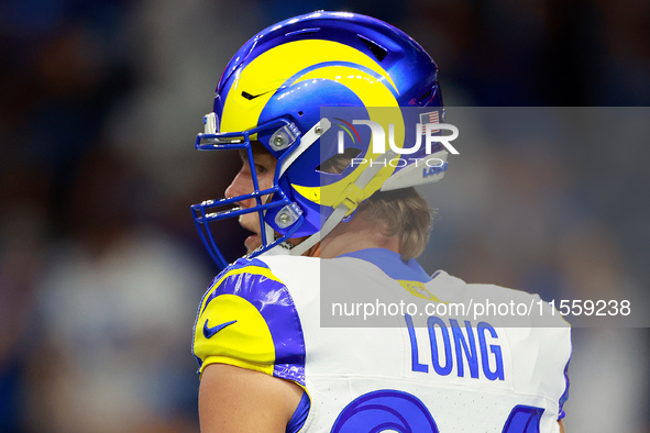 DETROIT,MICHIGAN-SEPTEMBER 9: Tight end Hunter Long (84) of the Los Angeles Rams looks down the field ahead of a game between the Detroit Li...