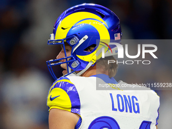 DETROIT,MICHIGAN-SEPTEMBER 9: Tight end Hunter Long (84) of the Los Angeles Rams looks down the field ahead of a game between the Detroit Li...