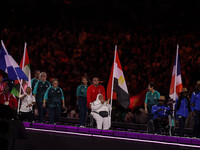 Flag bearers parade with their national flags during the closing ceremony on day eleven of the Paris 2024 Summer Paralympic Games at Stade d...