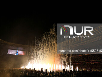 Fireworks explode at Stade de France during the closing ceremony of the Paris 2024 Summer Paralympic Games in Paris, France, on September 8,...