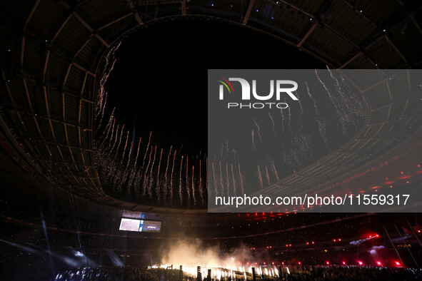 Fireworks explode at Stade de France during the closing ceremony of the Paris 2024 Summer Paralympic Games in Paris, France, on September 8,...