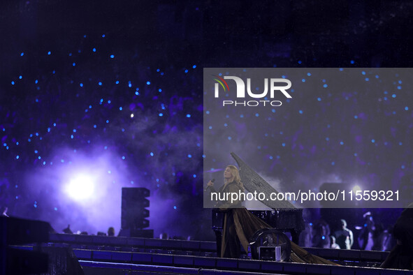 French singer Santa performs during the Paris 2024 Paralympic Games Closing Ceremony on day eleven of the Paris 2024 Summer Paralympic Games...