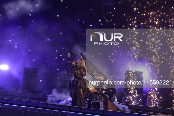 French singer Santa performs during the Paris 2024 Paralympic Games Closing Ceremony on day eleven of the Paris 2024 Summer Paralympic Games...