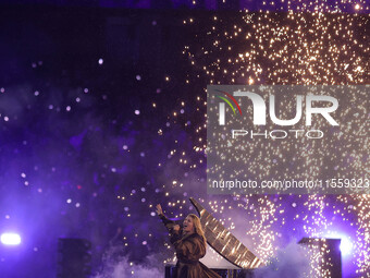 French singer Santa performs during the Paris 2024 Paralympic Games Closing Ceremony on day eleven of the Paris 2024 Summer Paralympic Games...