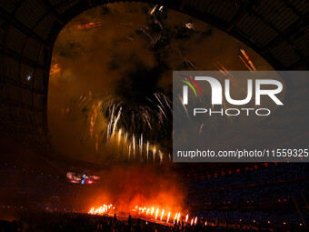 Fireworks explode at Stade de France during the closing ceremony of the Paris 2024 Summer Paralympic Games in Paris, France, on September 8,...