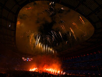 Fireworks explode at Stade de France during the closing ceremony of the Paris 2024 Summer Paralympic Games in Paris, France, on September 8,...