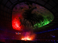 Fireworks explode at Stade de France during the closing ceremony of the Paris 2024 Summer Paralympic Games in Paris, France, on September 8,...