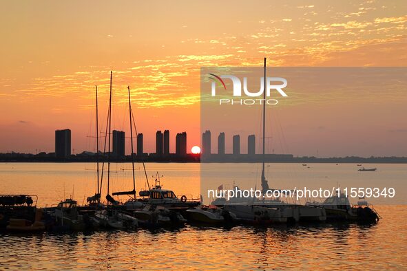 The view of Tangdao Bay under the sunrise in Qingdao, China, on September 9, 2024. 