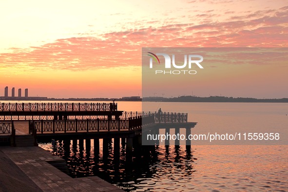 The view of Tangdao Bay under the sunrise in Qingdao, China, on September 9, 2024. 