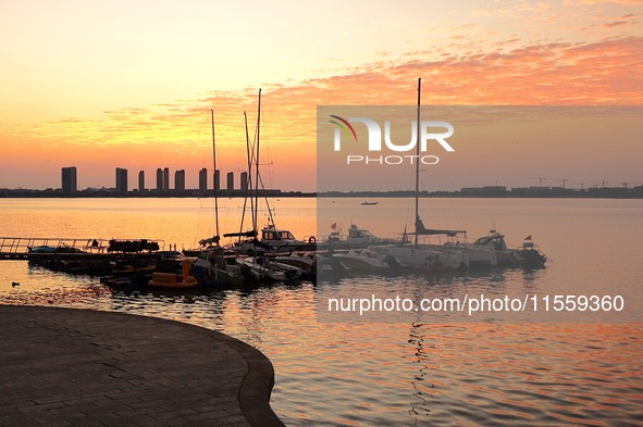 The view of Tangdao Bay under the sunrise in Qingdao, China, on September 9, 2024. 