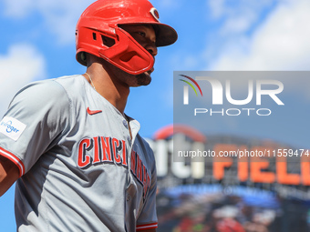 Cincinnati Reds' Will Benson #30 walks to the on-deck circle during the fifth inning of the baseball game against the New York Mets at Citi...