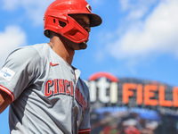 Cincinnati Reds' Will Benson #30 walks to the on-deck circle during the fifth inning of the baseball game against the New York Mets at Citi...