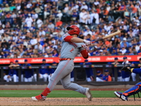 Cincinnati Reds' Ty France #2 singles during the ninth inning of the baseball game against the New York Mets at Citi Field in Corona, New Yo...