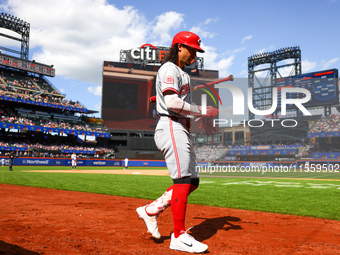 Jonathan India #6 of the Cincinnati Reds walks to the plate during the sixth inning of the baseball game against the New York Mets at Citi F...