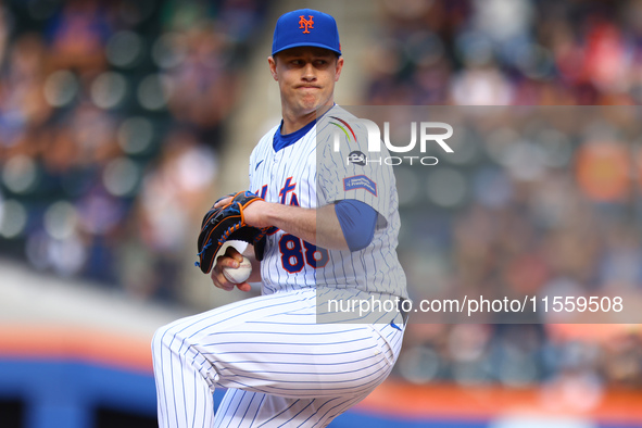 New York Mets relief pitcher Phil Maton #88 throws during the ninth inning of the baseball game against the Cincinnati Reds at Citi Field in...