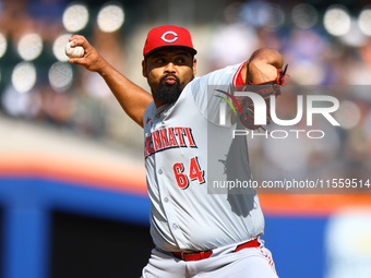 Cincinnati Reds pitcher Tony Santillan #64 throws during the fifth inning of the baseball game against the New York Mets at Citi Field in Co...