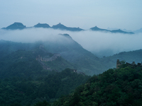 Clouds linger over the Jinshanling Great Wall after rain in Chengde, China, on September 8, 2024. (