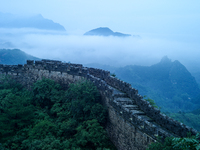 Clouds linger over the Jinshanling Great Wall after rain in Chengde, China, on September 8, 2024. (