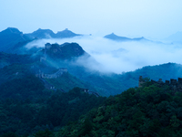 Clouds linger over the Jinshanling Great Wall after rain in Chengde, China, on September 8, 2024. (