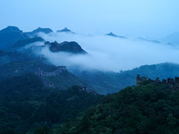 Clouds linger over the Jinshanling Great Wall after rain in Chengde, China, on September 8, 2024. (