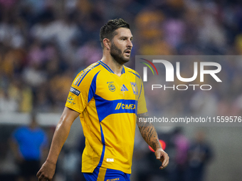 Tigres player Andre-Pierre Gignac (10) during a Leagues Cup match between Inter Miami and Tigres at NRG Stadium in Houston, Texas, on August...