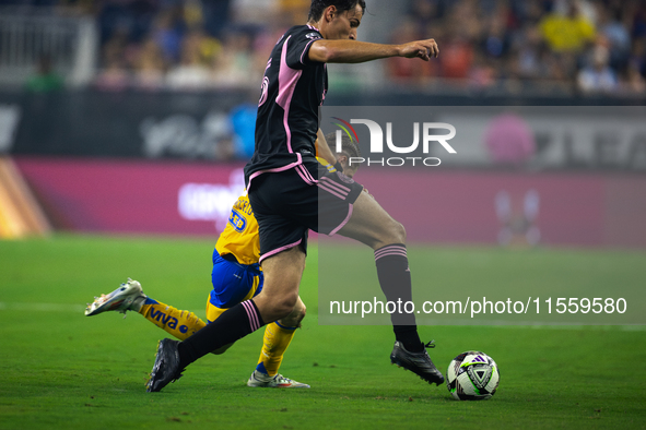 Inter Miami midfielder Federico Redondo (55) steals the ball during a Leagues Cup match between Inter Miami and Tigres at NRG Stadium in Hou...