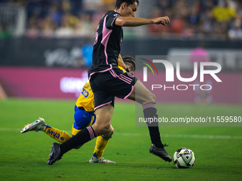 Inter Miami midfielder Federico Redondo (55) steals the ball during a Leagues Cup match between Inter Miami and Tigres at NRG Stadium in Hou...