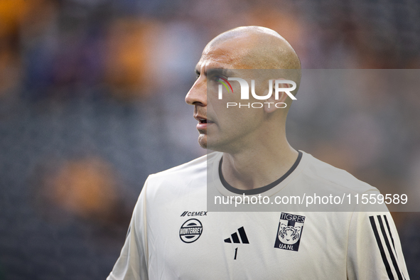 Tigres goalkeeper Nahuel Guzman participates in the Leagues Cup at NRG Stadium in Houston, Texas. Tigres claims a 2-1 victory, leading to Mi...