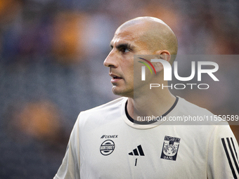 Tigres goalkeeper Nahuel Guzman participates in the Leagues Cup at NRG Stadium in Houston, Texas. Tigres claims a 2-1 victory, leading to Mi...