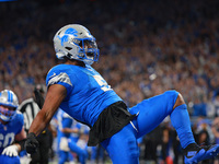 DETROIT,MICHIGAN-SEPTEMBER 8: Detroit Lions running back David Montgomery (5) celebrates after scoring a touchdow during overtime of an NFL...